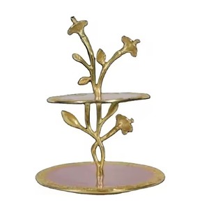Two Tier Metal Serving Tray Stand Round Traditional Design <b>Decorative</b> Wedding Use Handle Function Single Piece Package - Product Image 3