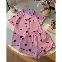 Ensemble de pyjama pour femmes, en jersey floral d'été, manches courtes, logo sur le devant, respirant, doux, confortable toute l'année, vêtements de détente à la maison