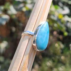 Larimar <b>Ring</b> <b>Men</b> Sterling <b>Silver</b> Natural Blue Gemstone Engagement Gift Handmade Jewelry Elegant - Product Image 2