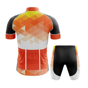 Ensemble de maillot et short de cyclisme personnalisé Fit2u Sports, imprimé géométrique noir, orange, jaune, manches courtes, vêtements de vélo, 100% polyester - Product Image 4