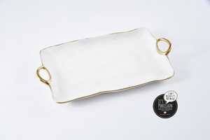 Plato de Servir de Metal de Forma Irregular con Borde Dorado, Diseño Minimalista, Hecho a Mano para Fiestas, Café, Té, Desayuno, Bocadillos y Hogar - Product Image 2