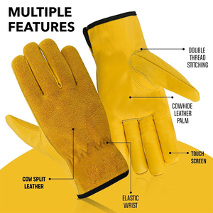 New Arrival Fire Proof Anti Slip Working <b>Gloves</b> Cow Hide Leather <b>Touch</b> <b>Screen</b> Resistant Working <b>Gloves</b> With Elastic Cuff - Product Image 2