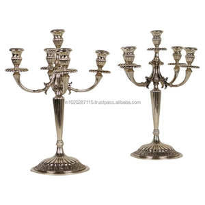 Silver tone aluminum candelabra candle holder <b>for</b> vintage theme wedding party events and elegant interiors - Product Image 1