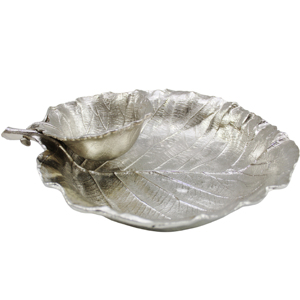 Plateau rond unique en forme de feuille avec petit bol à fruits secs, finition nickel brillant or et argent, plat à fruits, décoration de table - Product Image 3