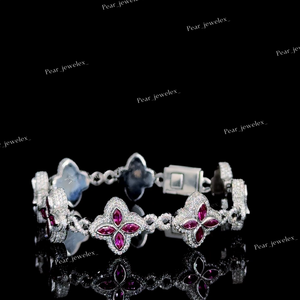 Custom VVS Moissanite <b>Flower</b> <b>Bracelet</b> For Women 925 Sterling Silver Pink Handmade Luxury Jewelry Gift For Her - Product Image 3