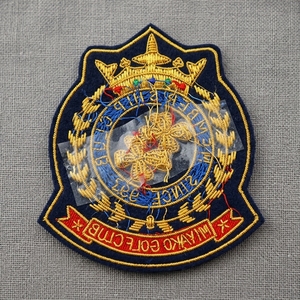 Custom Bullion Wire Embroidered Golf Club Crest Patch Luxury Goldwork Crown Badge Sew-On Applique for Uniforms & Garments - Product Image 6