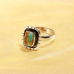 Solid 925 Sterling <b>Silver</b> Vintage <b>Solitaire</b> <b>Rings</b> Fine Design Natural Turquoise Cushion Shape Bezel Setting Gemstone - Product Image 2
