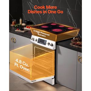 Compact 30 Electric <b>Range</b> Oven with 4.8 Cu. Ft. Capacity Stainless Steel Freestanding Kitchen Stove 5 Burners and Timer - Product Image 6