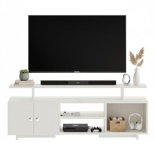 Meuble TV en bois d'ingénierie, meuble TV sur pied avec étagères de rangement pour salon, meuble TV (blanc) - Product Image 3