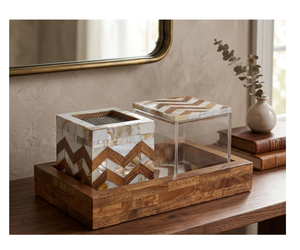 Quemador de incienso de madera natural con incrustaciones de nácar, sándalo y jengibre, soporte de incienso árabe Mubkhar - Product Image 1