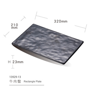 Assiette <span class=keywords><strong>rectangulaire</strong></span> noire en mélamine, texture <span class=keywords><strong>ardoise</strong></span>, incassable, pour steak et brochettes, <span class=keywords><strong>plateau</strong></span> de service pour grillades de restaurant japonais - Product Image 2