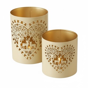 Cylinder Metal <b>Candle</b> <b>Holder</b> With Heart Deer Cutout Pattern For Christmas Home Decoration Heat Resistant Steel <b>Lantern</b> - Product Image 1
