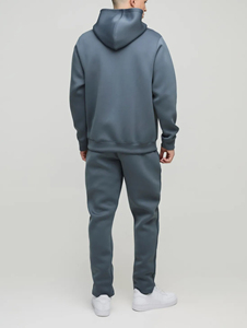 Conjunto de Sudadera con Capucha Gris para Hombre con Logotipo de la Marca Flame Estampado en la Parte Delantera, Ropa Casual de Otoño, 100% Algodón, Pantalones Deportivos de Felpa Francesa - Product Image 2