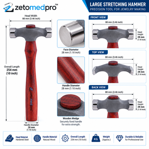 Martillo de estiramiento grande y estrecho para grabado y relieve, 10 pulgadas, marrón plateado, ZetomedPro - Product Image 3