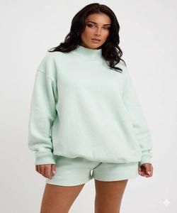 Ensemble décontracté pour femme, coupe ample, col montant, manches longues et short, en coton respirant, style streetwear, avec badge, écologique, pour l'automne - Product Image 5