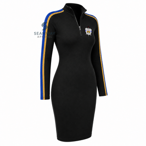 Robe moulante pour femme Sigma Gamma Rho, à manches contrastées rayées, col montant zippé, longueur genou, coupe ajustée décontractée - Product Image 2