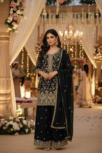 Salwar Kameez prêt-à-porter entièrement brodé en tissu de soie chinon Air Tex, taille unique, pour mariage / fête / événement. - Product Image 3