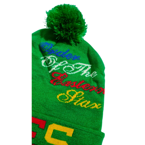 Customized Green Hand Knitted Beanie <b>Hat</b> Pom Pom Unisex Adult Winter Casual <b>Cap</b> Polyester/Cotton Solid Color Letter Pattern - Product Image 2