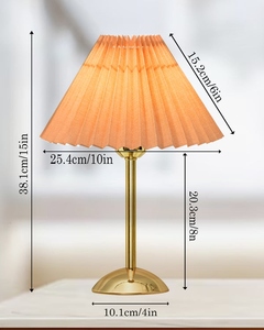 Modern <b>Gold</b> Round Base <b>Table</b> Lamp with Pleated Fabric Shade Nordic luxury <b>bedside</b> lighting home office Low MOQ Shop now - Product Image 2