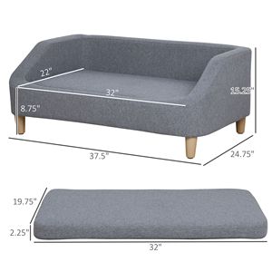 Divano XL per Cani di Taglia Media e Grande, Rivestimento Lavabile, Cuscino Rimovibile, Piedini Antiscivolo, Capacità 25 kg, Grigio - Product Image 3