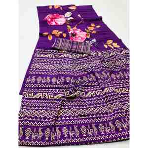 FANCY CREPE DIGITAL BANDHEJ PRINT WORK <b>SAREE</b> WITH UNSTITCHED BOLUSE <b>PURPLE</b> - Product Image 1