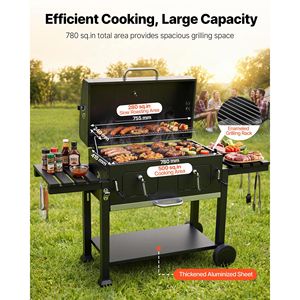 Extra Large 780 Pollici Quadrati Griglia a Carbone per Giardino con 2 Ripiani Sollevabili e Tavolini Laterali Pieghevoli, Alta Temperatura - Product Image 2