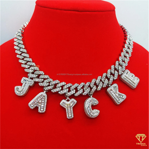 Collar con Colgante de Letra Inicial Personalizada, Diamantes Cultivados en Laboratorio, Cadena Cubana, Joyería Hip Hop, Regalo - Product Image 5