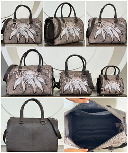 Vintage Fashionable <b>Tooled</b> Cow <b>Leather</b> Large Capacity Duffel Bags Western Style Crossbody Overnight Travel Weekender Handbags - Product Image 3