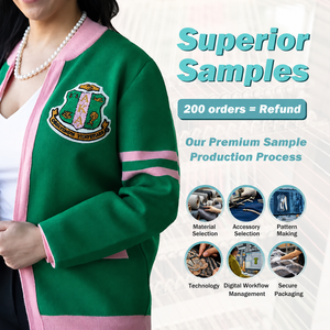 เสื้อคาร์ดิแกนผู้หญิงปักลายทางสีเขียวชมพู คอวี สไตล์พรีปปี้ แขนยาว ปิดซิป ผ้าถัก - Product Image 3