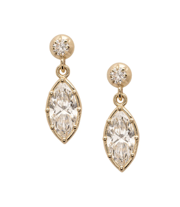 Boucles d'oreilles pendantes pour femmes en or plaqué 14 carats, serties de pierres cultivées en laboratoire, monture closée, bijoux de mariage classiques - Product Image 1