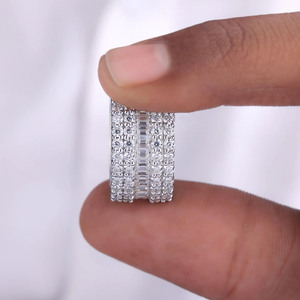 Emerald & Round Cut Moissanite Diamond <b>Eternity</b> Wedding Band 925 Sterling <b>Silver</b> Iced Out Champion <b>Ring</b> Hip Hop Trendy Jewelry - Product Image 4