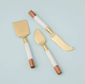 Ensemble de couteaux à fromage dorés avec manche en bois et marbre, outils à fromage en métal durables, nouvelle arrivée à bas prix - Product Image 1