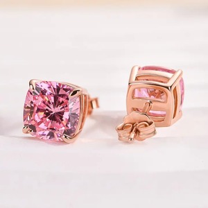 Nouvelle Collection Boucles d'oreilles en Moissanite 925 Or Rose Spécial Morganite Rose Coupe Coussin Plaqué Or Rose 18 carats - Product Image 2