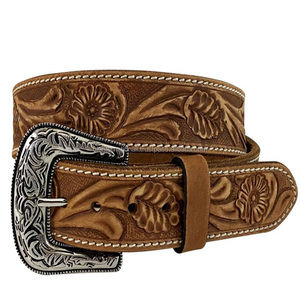 Ceinture d'outillage en cuir occidental pour ceinture de cow-boy en cuir sculpté à la main à boucle en laiton antique gravée à fleurs unisexe - Product Image 6