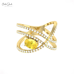 แหวนทองคำแท้ 14K ประดับเพชรหลายเม็ด รูปไข่ 7x5 มม. ประดับไพลินสีเหลือง ดีไซน์ไขว้แบบอินฟินิตี้ แหวนแต่งงานสุดหรูจากดีไซเนอร์ ขายส่ง - Product Image 2