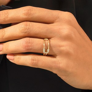 Anillo de oro sólido de 14k con diamantes naturales para mujer, joyería de boda de diseño, Pin de seguridad personalizado, hecho a mano - Product Image 1