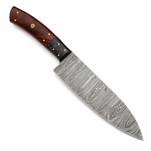 Couteau de chef de cuisine artisanal sur mesure de 13 pouces avec lame en acier Damas et manche en bois, ambidextre, compatible lave-vaisselle - Product Image 1