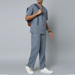 Conjunto de Uniforme Médico Azul para Hombre, Pantalones de Algodón y Poliéster, Camiseta con Cuello en V - Product Image 6