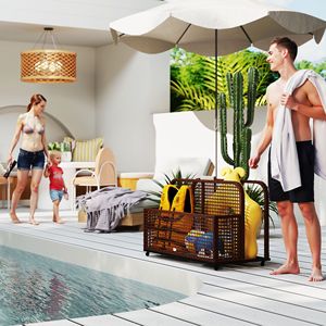 Caddy portaoggetti galleggiante marrone per piscina con ruote, 43.25'' L x 22.5'' W x 28'' H, realizzato in poliestere PPS resistente, per corda per corsia piscina e scaletta. - Product Image 2