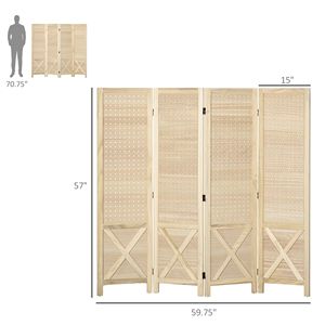Paravent pliant 4 panneaux en bois naturel 4,7 m avec panneau perforé pour bureau et maison - Product Image 3