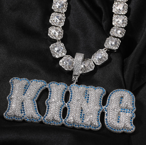 Collar Personalizado de Lujo con Letras de Moissanita, Placa con Nombre de Rey, Cadena Grande de Acero Inoxidable 925, Estilo Hip Hop - Product Image 1