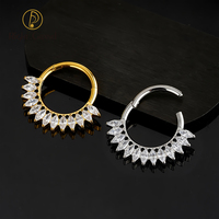 Anneau de piercing segmenté articulé en titane ASTM F136 16G avec CZ marquise en série pour Daith, Septum et piercing de nez
