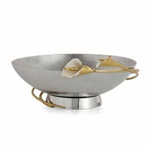 Bol à salade en verre sur base métallique dorée antique, bol de service moderne en argent moucheté pour événements festifs décoratifs - Product Image 3