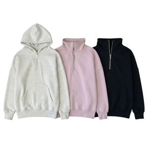 Sweat-shirt à capuche unisexe oversize en molleton uni avec fermeture éclair quart de tour, idéal pour l'automne – Rose, Noir, Gris - Product Image 2