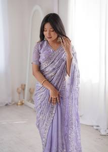 Sari Royal Export magnifique en soie premium avec broderies et chemisier – Collection indienne - Product Image 3