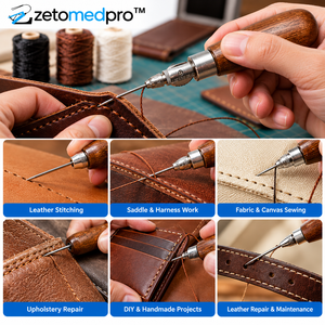 Kit d'outils de couture en cuir avec aiguilles interchangeables, fil de 3 couleurs, manche en bois, pour la fabrication de bijoux et la réparation ZETOMEDPRO - Product Image 5