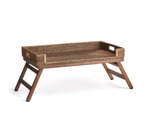 Bandeja de Servicio de Mimbre Hecha a Mano con Patas Plegables de Madera, Mesa Rectangular de Mimbre con Asas Integradas, Hecha en Vietnam - Product Image 3