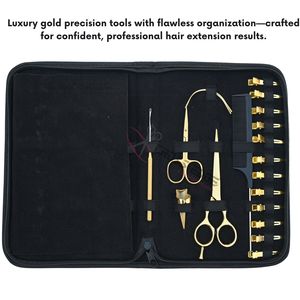 Kit d'outils tout-en-un pour extensions capillaires dorées avec pince à micro-anneaux, pince à retirer les perles, coupe-liens, aiguilles à coudre et ensemble de doigts de séparation - Product Image 5