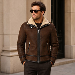 Blouson Bomber Décontracté Homme Hiver Haute Qualité en Cuir Véritable Peau de Mouton Lavé avec Fermeture Éclair – Service OEM – Vente Flash - Product Image 5