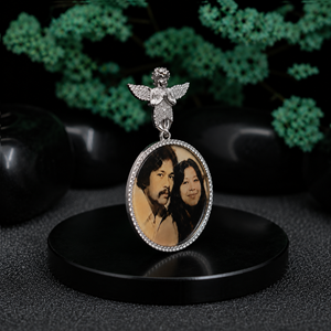 Luxury 925 Silver Angel Pendant Necklace With Crystal Rhinestone <b>Frame</b> Photo Charm Unisex Christian Gift - Product Image 2